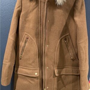 J. Crew Brown Pea Coat Parka with Fur Trim